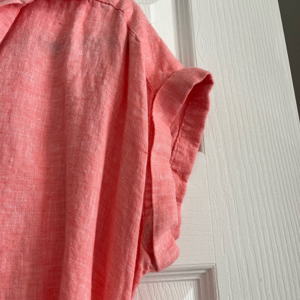 Talbots 100% Linen Salmon Pink Shirtdress Lagenlook Beachy Sz Large *PETITE* - Picture 6 of 11